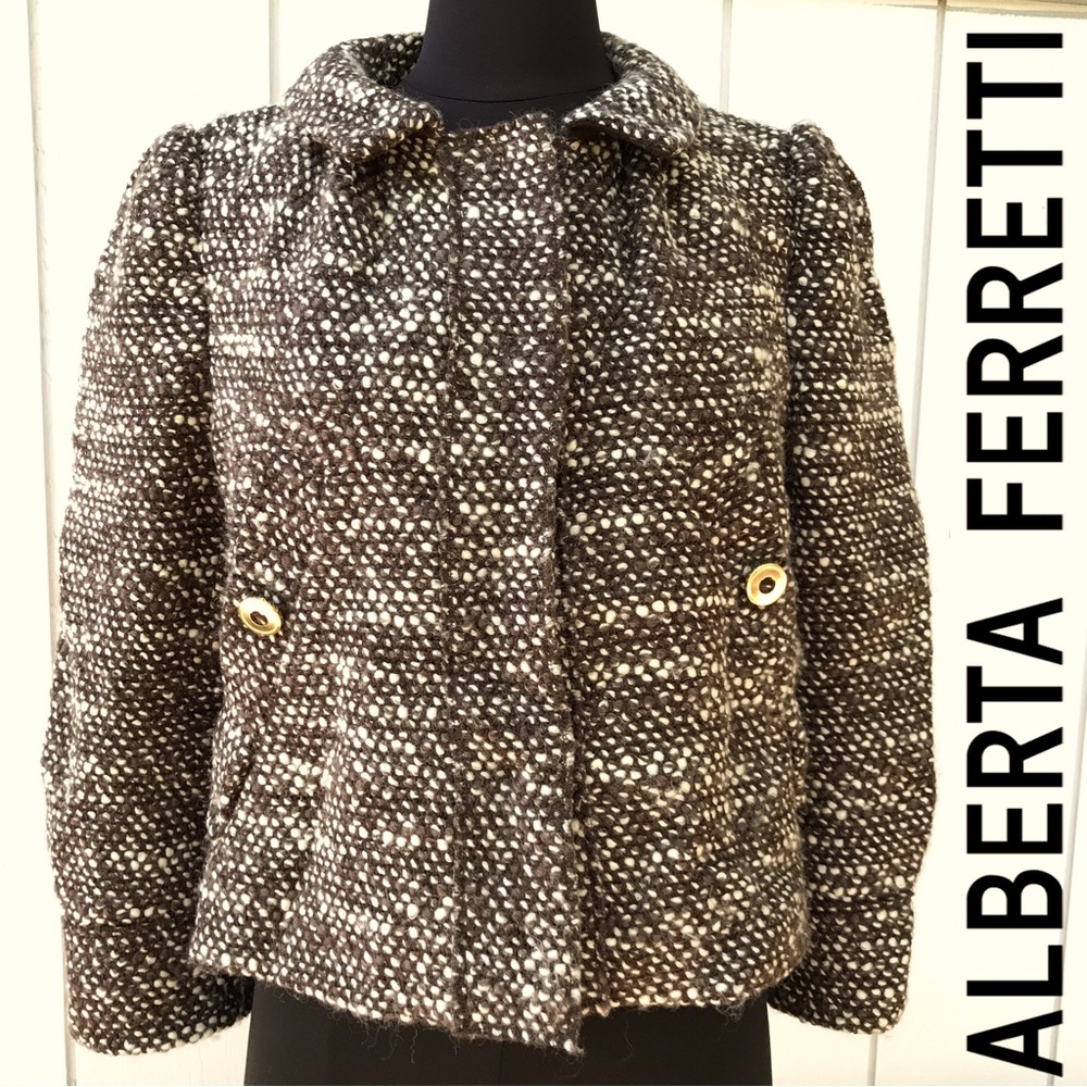 Alberta Ferretti Italy Wool Tweed Boucle Jacket